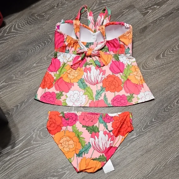Trina Turk Pink Orange Floral Tankini Bikini Set - Picture 2 of 7